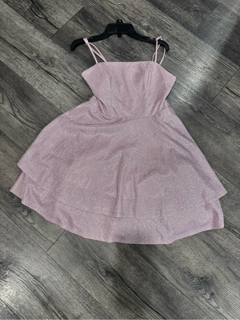 City Studio Shimmery Lavender Lace-Trim Mini Dress